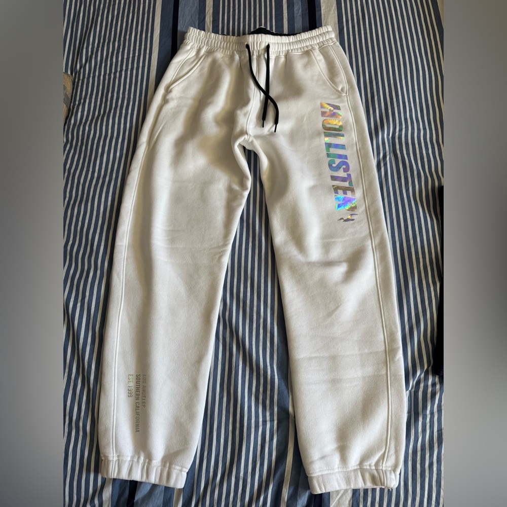 Hollister White Joggers with Iridescent Logo